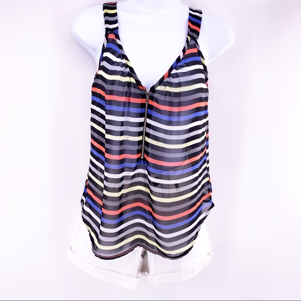 Papaya silk sheer zipper front tank